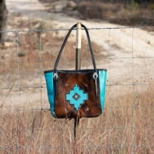 Turquoise and Cowhide Tote