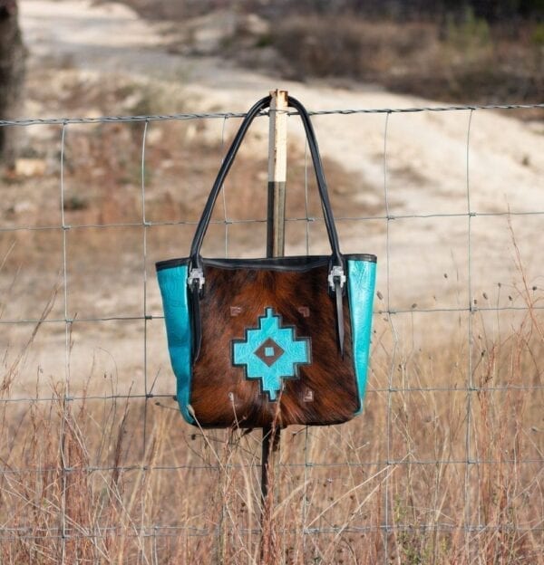 Turquoise and Cowhide Tote